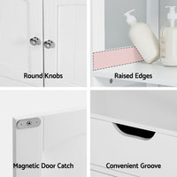 Bathroom Floor Storage Cabinet with 2 Drawers 3 Open Shelves 2 Doors White