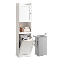 Artiss Tall Bathroom Storage Cabinet with Tilt Out Laundry Hamper White 170cm