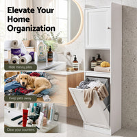 Artiss Tall Bathroom Storage Cabinet with Tilt Out Laundry Hamper White 170cm