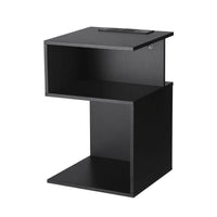 Artiss Bedside Table 2 Shelves S-Shaped Charging Station Black
