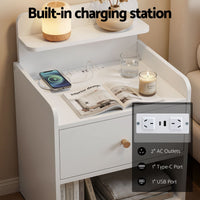 Artiss Bedside Table Drawer Charging Station White