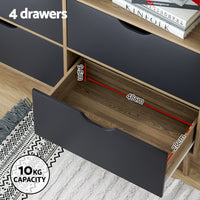 Artiss Bookshelf with 4 Drawers - MITZI Oak and Blue
