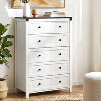 Artiss 5 Chest of Drawers Storage Tallboy White & Walnut