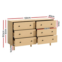 6 Chest of Drawers Tallboy Cabinet - RUTH Pine