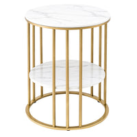 Artiss Coffee Table 2-Tier Round Marble Effect White&Gold