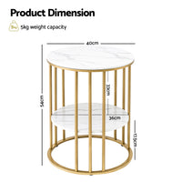 Artiss Coffee Table 2-Tier Round Marble Effect White&Gold