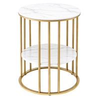 Artiss Side Table Set of 2 Marble Effect Round Coffee Table 2 Tier End Bedside Table Nightstand White&Gold