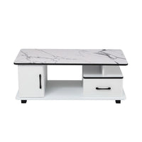 Artiss Coffee Table Marble Finish Center Table with Storage Drawer Cabinet Wood White