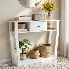 Artiss Console Table Entryway Hallway Sofa Side Table Drawer Shelf 100CM White