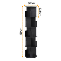 Artiss 5 Tiers Bookshelf Swivel Bookcase Display Shelves Stand Round Black