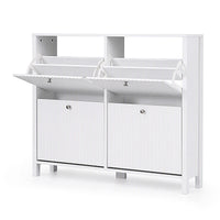 Artiss Shoe Cabinet 4 Flip Drawers Fluted Style Adjustable Shelves White