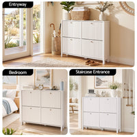 Artiss Shoe Cabinet 4 Flip Drawers Fluted Style Adjustable Shelves White