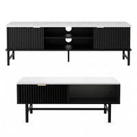Artiss TV Unit & Coffee Table Set Storage Shelf Black