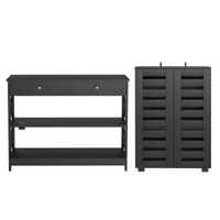 Artiss Shoe Rack Cabinet & Console Table Set Storage Shelf Black