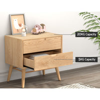 Bedside Table Drawers Side End Table Storage Cabinet Nightstand Oak GINO