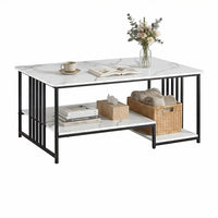 Artiss Coffee Table 100cm Faux Marble Finish Center Table 2-Tier Storage White&Black
