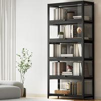 Artiss 5-Tier Display Cabinet Storage Bookshelf Clear Shelf Black