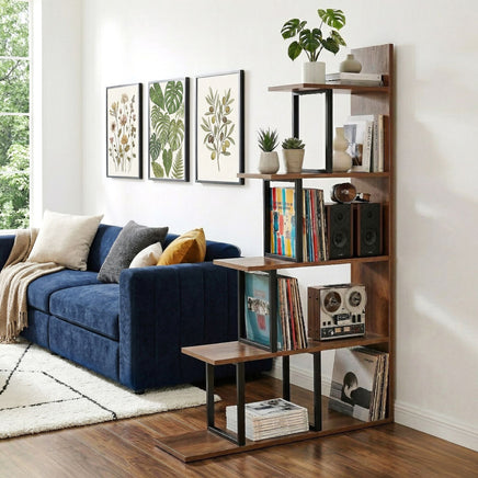 Artiss 5 Tiers Bookshelf Ladder Corner Shelf Bookcase Walnut