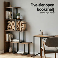 Artiss 5 Tiers Bookshelf Ladder Corner Shelf Bookcase Walnut
