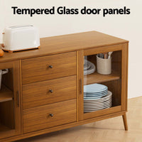 Buffet Sideboard Glass Doors - Oak