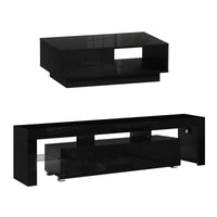 Artiss LED TV Unit & Coffee Table Set Storage Cabinet Black