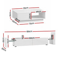 Artiss LED TV Unit & Coffee Table Set Storage Cabinet White