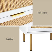 Artiss Rattan Bedside Table 2 Drawers Pine