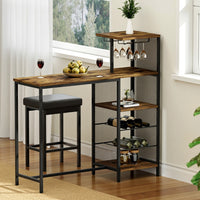 Artiss Industrial Bar Table with Wine Rack Cup Holder Multi-Level Storage 122cm Walnut