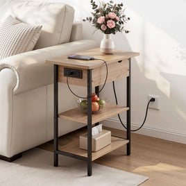 Artiss Coffee Table Side Bedside End Table Charging Station Flip-Top Storage 60cm Wood