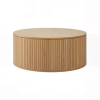 Artiss Round Coffee Table Storage Fluted Center Table Living Room Office 80cm Wood