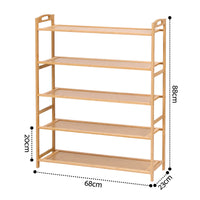 Artiss 5 Tier Shoe Rack Bamboo Storage Organiser Pine