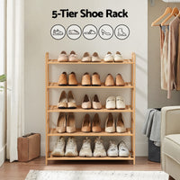 Artiss 5 Tier Shoe Rack Bamboo Storage Organiser Pine