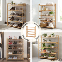 Artiss 5 Tier Shoe Rack Bamboo Storage Organiser Pine