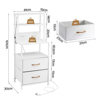 Artiss Bedside Table Tall Nightstand with Charging Station Drawers LED White