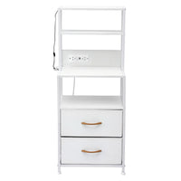 Artiss Bedside Table Tall Nightstand with Charging Station Drawers LED White