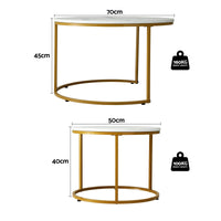 Artiss Nesting Coffee Table Set of 2 Round Marble Effect 70/50cm White & Gold