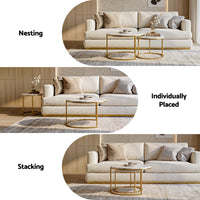 Artiss Nesting Coffee Table Set of 2 Round Marble Effect 70/50cm White & Gold