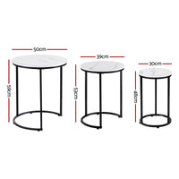 Artiss Nesting Coffee Table Set of 3 Round Stackable Side End Tables Marble Finish White