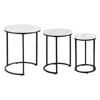 Artiss Nesting Coffee Table Set of 3 Round Stackable Side End Tables Marble Finish White