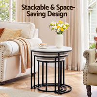 Artiss Nesting Coffee Table Set of 3 Round Stackable Side End Tables Marble Finish White