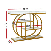 Artiss Console Table Marble Effect 4-Tier Shelves 105CM White&Gold