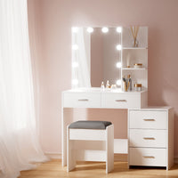 Dressing Table Set Stool 10 LED Bulbs White Dale