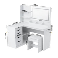 Artiss Dressing Table Corner Vanity Desk Set Stool LED Charging Station White