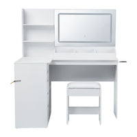 Artiss Dressing Table Corner Vanity Desk Set Stool LED Charging Station White