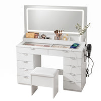 Artiss Dressing Table Makeup Vanity Desk Large LED Mirror 10 Drawers Power Outlet Hair Dryer Holder Hook White