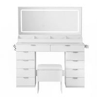 Artiss Dressing Table Makeup Vanity Desk Large LED Mirror 10 Drawers Power Outlet Hair Dryer Holder Hook White
