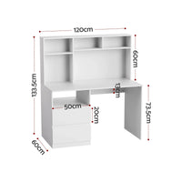 Artiss Computer Desk Office Study Desks Table Bookshelf Drawer White 120cm