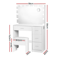 Dressing Table Set Stool 15 Led Bulbs White Darcy