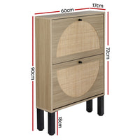 Shoe Rack Cabinet 2 Drawers Rattan 6 Pairs