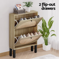 Shoe Rack Cabinet 2 Drawers Rattan 6 Pairs